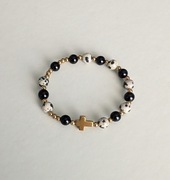 Bransoletka różaniec na rękę z kamieni onyks jaspis dalamatyńczyk krzyżyk 