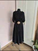 Czarna efektowna sukienka hiszpanka midi Colori rozmiar M pasek w zestawie