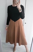 Zara sukienka midi elegancka z łączonych tkanin satynowa M 38