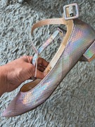 Opalizujące czółenka balerinki na paseczki róż rozmiar 41