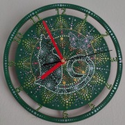 Zegar z kotem, rękodzieło, dot painting