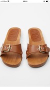  Zara camel klapki skóra brązowe sandałki nude  