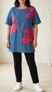 Fly haftowana jeansowa tunika plus size 50 52