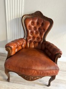 Stylowy fotel po renowacji - skóra naturalna , kolor rudy