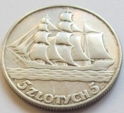 5 zł złotych Żaglowiec 1936 r. (1) Ag oryginał