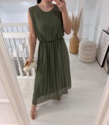 Sukienka midi khaki zwiewna gumka w pasie plisowana H&M s 36 8 
