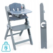 KRZESEŁKO DO KARMIENIA DREWNIANE DRÖMMER UNIQUE SZARE PODWOJNA TACA 