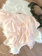 kremowa bluzka z krótkim rękawem w falbanke falbanka 36Sletnia pudrowa