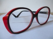 Stare Okulary Czerwono-Czarna oprawka Szkło PRL