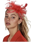 Fascynator czerwony styl lat 20 50 elegancki przyjęcie sylwester karnawał