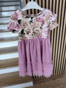 Sukienka elegancka tiul kwiatki koronka 98