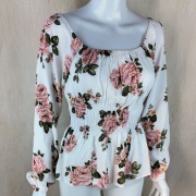 Bluzka Nobody's Child 38 biała w róże peplum wiskoza
