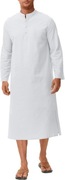 Kaftan męski z długim rękawem biały lniany roz : XL