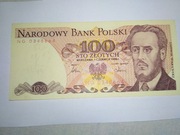 Banknot 100 zł z PRL z 1986 roku seria NG0348664