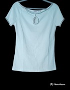 Nowa biała bluzka t shirt cyrkonie dekolt S /M