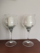 Szklane kielichy dekor., świeczniki na stół, komplet 2 szt.,wys.36 cm