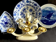 ZESTAW PIĘKNEJ STAREJ PORCELANY,PATERY,ŚWIECZNIKI.