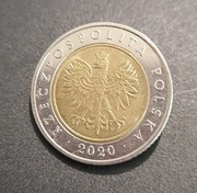 Moneta 5 zł z 2020 roku obiegowa 5zl złotych 2020r rok obiegowe RZADKA