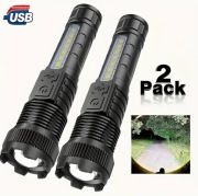 2x Latarka Taktyczna LED USB Zoom Klips Kemping Wędrówki Sytuacje Awaryjne