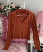 Zara bluzka długi rękaw dekolt serek choker S