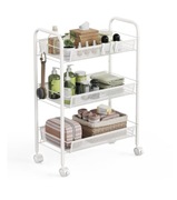 3-poziomowy wózek do przechowywania na kółkach Metalowy Biały