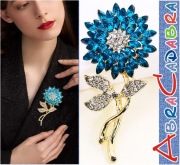 Modna Elegancka Broszka z Kryształkami w Kształcie Kwiatka Przypinka, GIFT