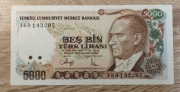 Turcja 5000 Turkish Lira 1990  P-198 UNC
