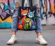 Duża materiałowa Shopperka damska. Na ramię. Dla Kociary Torba na zakupy