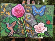 Obraz ręcznie 80x50cm kwiaty koliber róża Bączkowska 