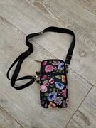 Saszetka damska/ dziewczęca, torebka przez ramię - czarna w kwiaty