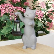 Figura ogrodowa kot z lampą solarną - dekoracja do ogrodu