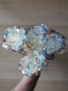 Komplet 10 plastikowych dekoracyjnych róż biały złoty hologram 