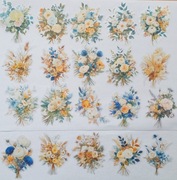naklejki 20 szt duże bukiety żółty niebieski scrapbooking