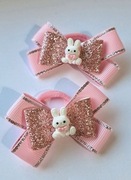 Gumki do włosów z kokardkami 2 sztuki różowe