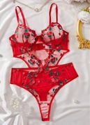 Koronkowe body z haftem wiśni