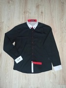 Czarna koszula z białym kołnierzem i długim rękawem L