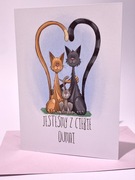 Kartka dla dziecka, A5, ilustracja autorska, okolicznościowa kotki mru