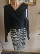 Sukienka dzianina czarna/biały wzór model nietoperz Bastet