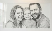 Portret rodzinny ołówkiem na zamówienie ze zdjęcia rysunek, prezent