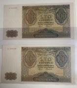 2x 100 Zł 1941  KOLEJNE NUMERY  Stan UNC  Bank Emisyjny  Seria D