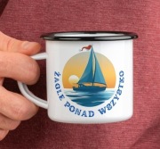 Kubek emaliowany - Żagle ponad wszystko, personalizacja
