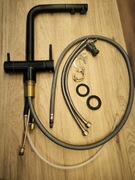 Bateria kuchenna trójdrożna do filtra wody, wyciągana wylewka czarny mat