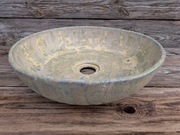 Umywalka nablatowa okrągła, trawertyn, kamień, beżowa, kremowa