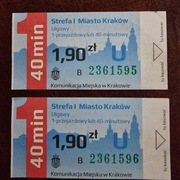 Kolekcjonerski bilet MPK archiwalny jednorazwoy / 40 min, 2 szt.