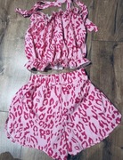 Komplet letni w panterkę spodenki top zawiązywane ramiączka 