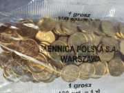 Woreczek menniczy NBP 1 grosz 2005r. 100 sztuk UNC