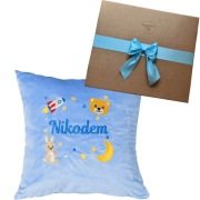 Poduszka z dowolnym imieniem dla dziecka miś królik haft prezent