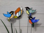 Ptaszki i motylek wiosenny zestaw witraży na okno