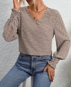 Bluzka długi rękaw ściągacze beż khaki elegancka