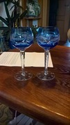Dwa piękne kobaltowe kieliszki kryształowe (1239)